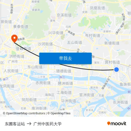 东圃客运站 to 广州中医药大学 map