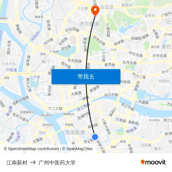 江南新村 to 广州中医药大学 map