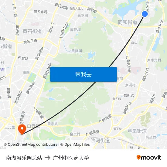 南湖游乐园总站 to 广州中医药大学 map
