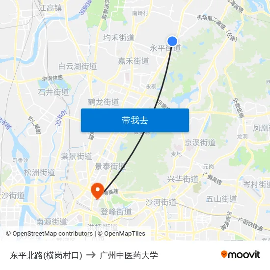 东平北路(横岗村口) to 广州中医药大学 map