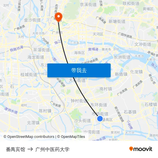 番禺宾馆 to 广州中医药大学 map