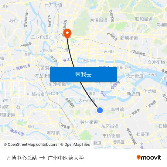 万博中心总站 to 广州中医药大学 map