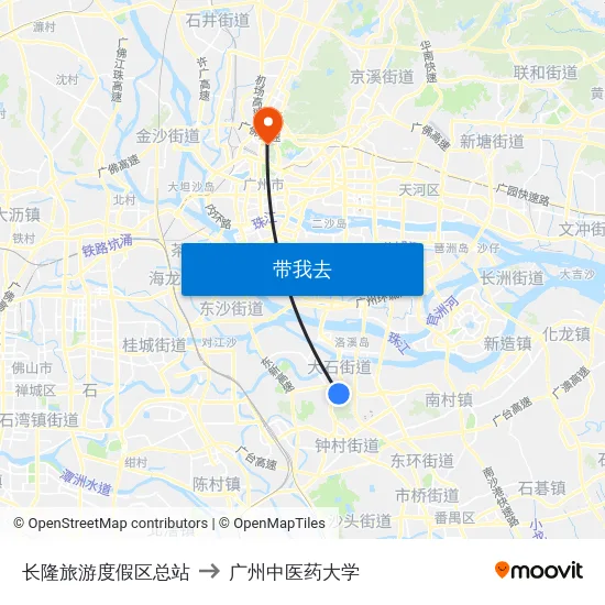 长隆旅游度假区总站 to 广州中医药大学 map