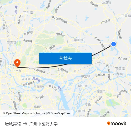 增城宾馆 to 广州中医药大学 map