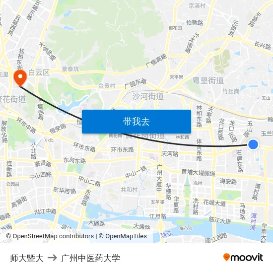 师大暨大 to 广州中医药大学 map