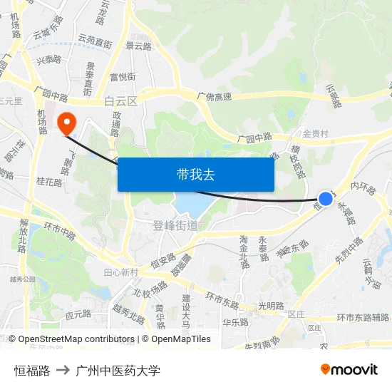 恒福路 to 广州中医药大学 map