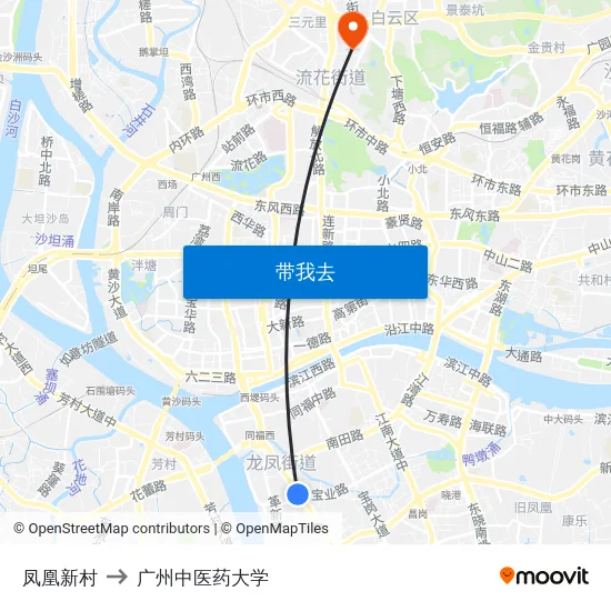 凤凰新村 to 广州中医药大学 map
