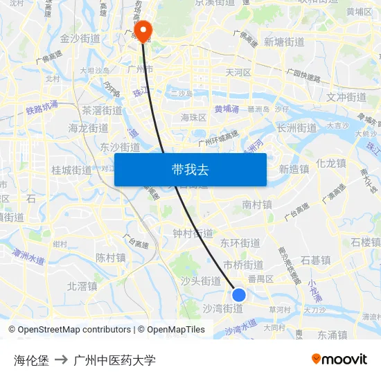 海伦堡 to 广州中医药大学 map