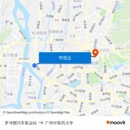罗冲围汽车客运站 to 广州中医药大学 map