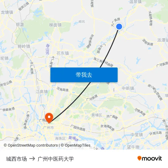 城西市场 to 广州中医药大学 map