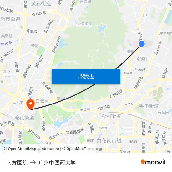 南方医院 to 广州中医药大学 map