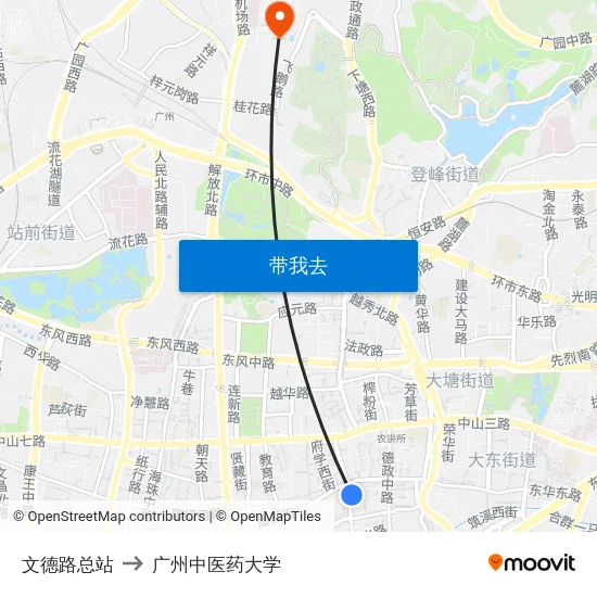文德路总站 to 广州中医药大学 map