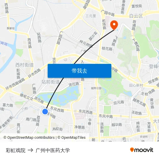 彩虹戏院 to 广州中医药大学 map