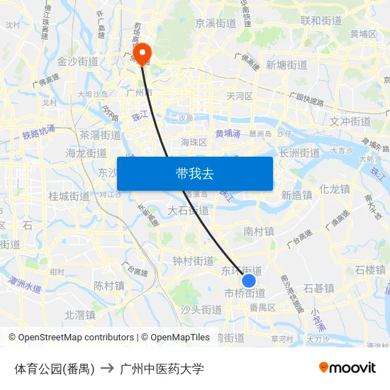 体育公园(番禺) to 广州中医药大学 map