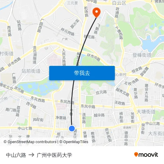 中山六路 to 广州中医药大学 map
