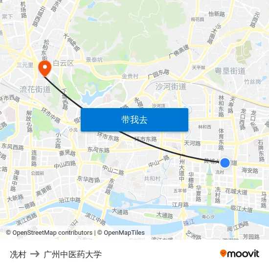 冼村 to 广州中医药大学 map