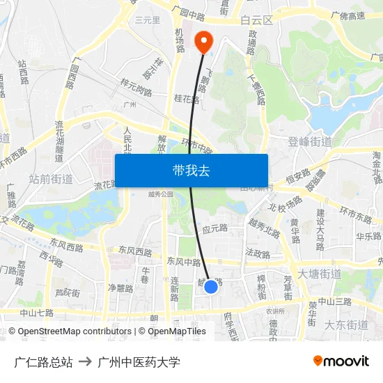 广仁路总站 to 广州中医药大学 map