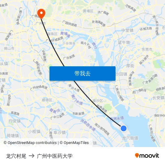 龙穴村尾 to 广州中医药大学 map