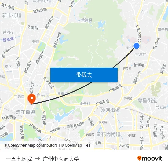 一五七医院 to 广州中医药大学 map