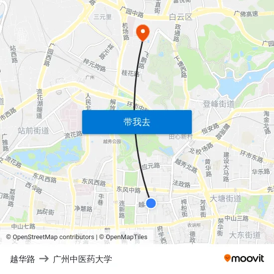 越华路 to 广州中医药大学 map