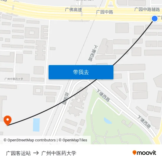 广园客运站 to 广州中医药大学 map