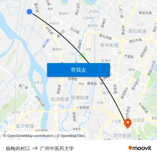 杨梅岗村口 to 广州中医药大学 map