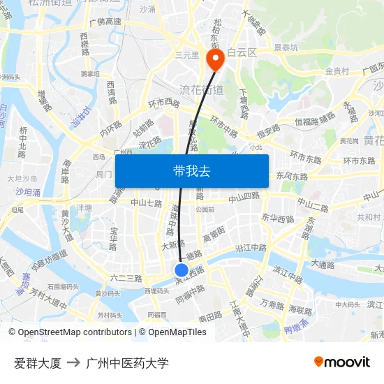 爱群大厦 to 广州中医药大学 map