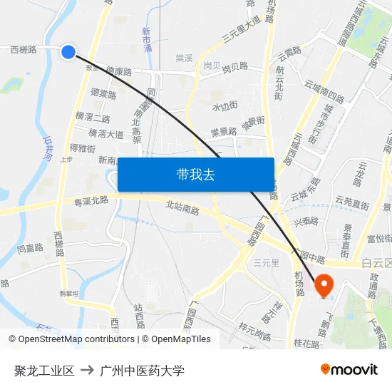 聚龙工业区 to 广州中医药大学 map
