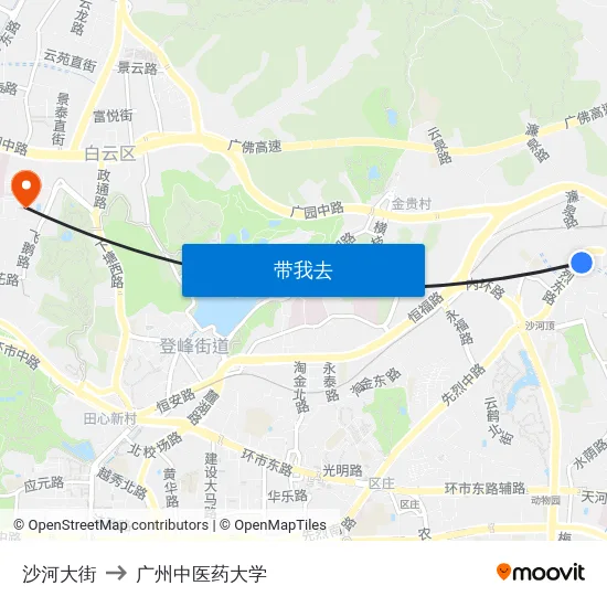 沙河大街 to 广州中医药大学 map