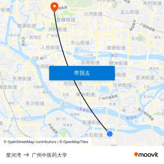 星河湾 to 广州中医药大学 map