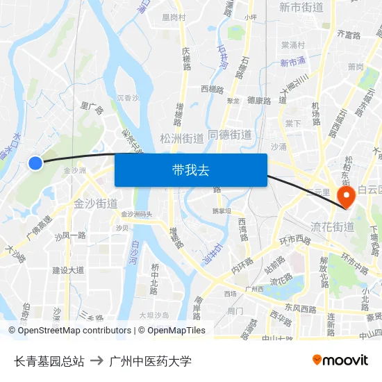 长青墓园总站 to 广州中医药大学 map