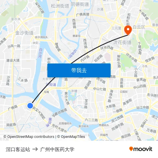 滘口客运站 to 广州中医药大学 map