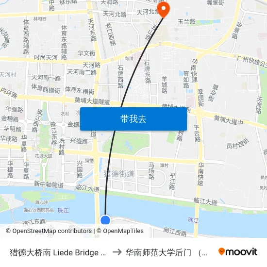 猎德大桥南 Liede Bridge South to 华南师范大学后门 （西门） map