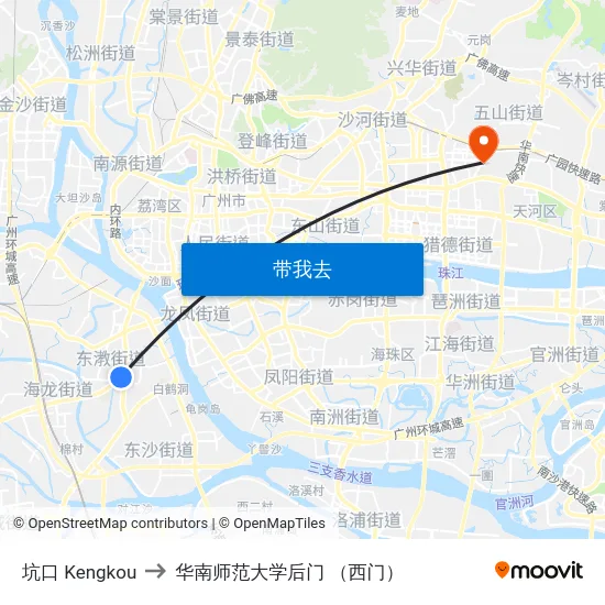 坑口 Kengkou to 华南师范大学后门 （西门） map