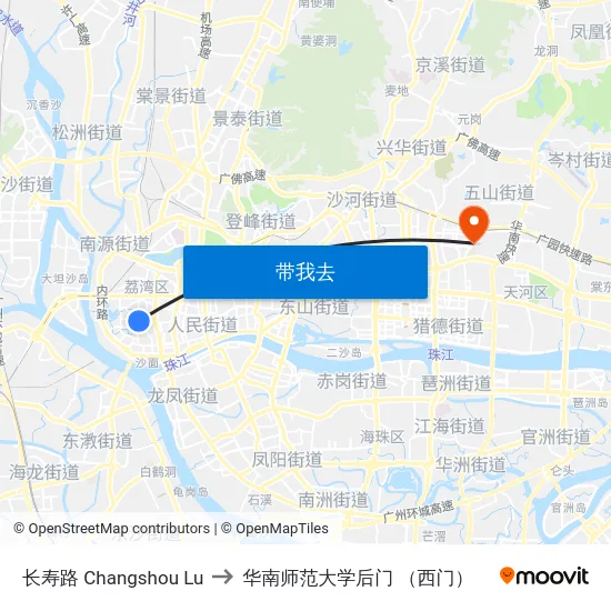 长寿路 Changshou Lu to 华南师范大学后门 （西门） map