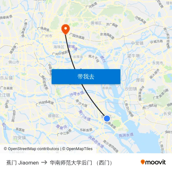 蕉门 Jiaomen to 华南师范大学后门 （西门） map