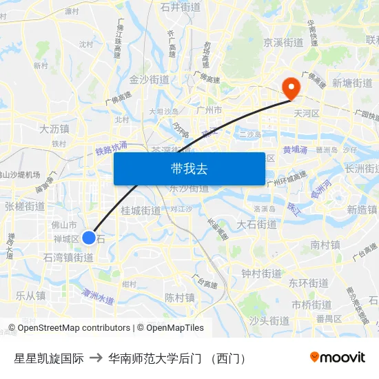 星星凯旋国际 to 华南师范大学后门 （西门） map