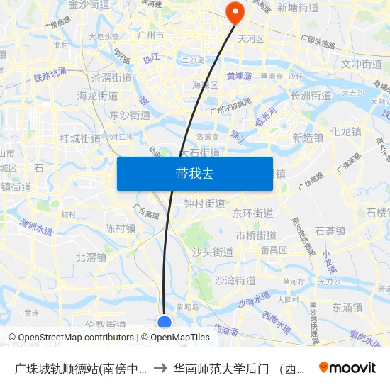 广珠城轨顺德站(南傍中路) to 华南师范大学后门 （西门） map