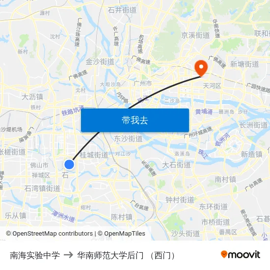 南海实验中学 to 华南师范大学后门 （西门） map