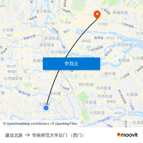 建设北路 to 华南师范大学后门 （西门） map