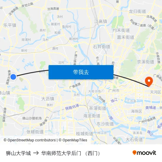 狮山大学城 to 华南师范大学后门 （西门） map