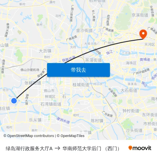 绿岛湖行政服务大厅A to 华南师范大学后门 （西门） map