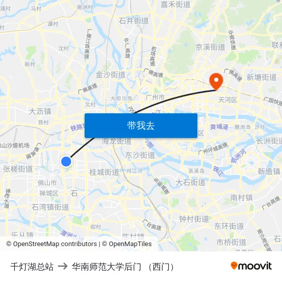 千灯湖总站 to 华南师范大学后门 （西门） map