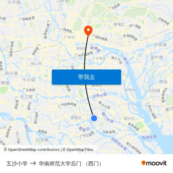 五沙小学 to 华南师范大学后门 （西门） map