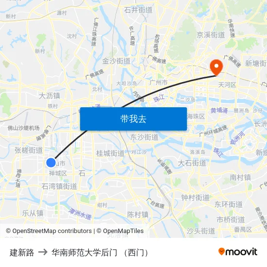 建新路 to 华南师范大学后门 （西门） map