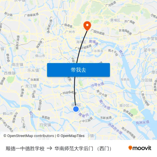 顺德一中德胜学校 to 华南师范大学后门 （西门） map