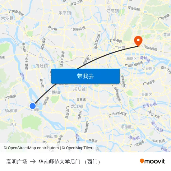 高明广场 to 华南师范大学后门 （西门） map