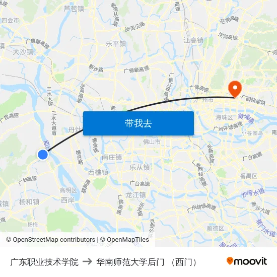 广东职业技术学院 to 华南师范大学后门 （西门） map