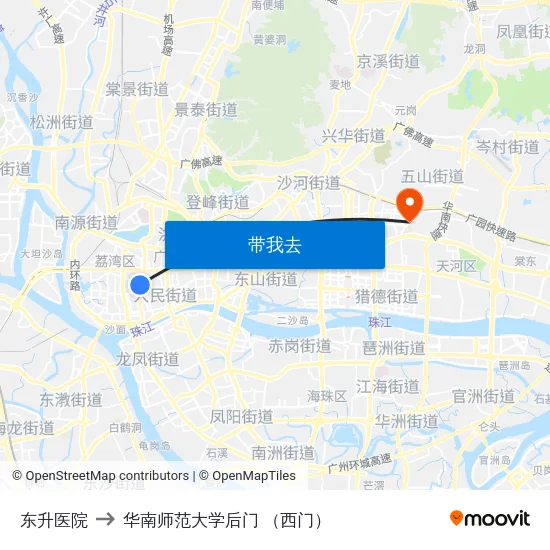 东升医院 to 华南师范大学后门 （西门） map