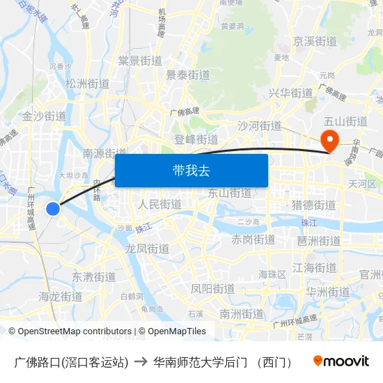 广佛路口(滘口客运站) to 华南师范大学后门 （西门） map